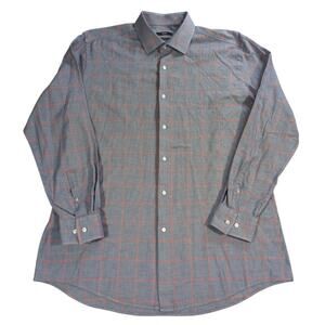 Hugo Boss Slim Fit Dress Shirt Blue Red Check Long Sleeve Mens Size 17 43